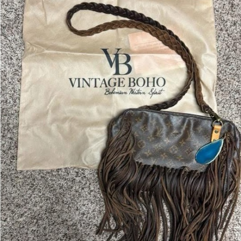 Vintage Boho Louis Vuitton
 Brown and Blue Fringe Shoulder Bag